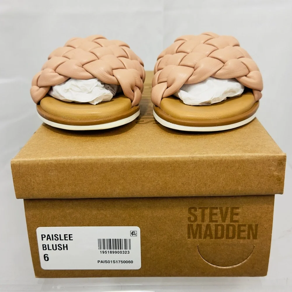 Steve Madden Womens Paislee Blush Braided Open Toe Slide Sandals Size 6 NIB - Picture 4 of 9